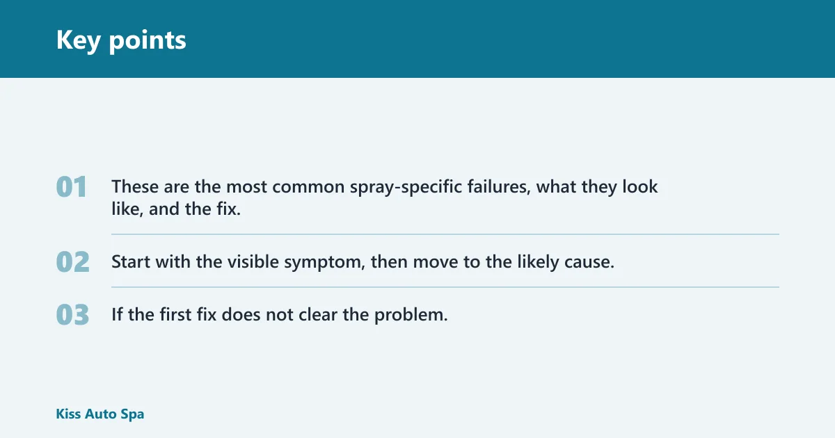 Key points: Ceramic spray troubleshooting table